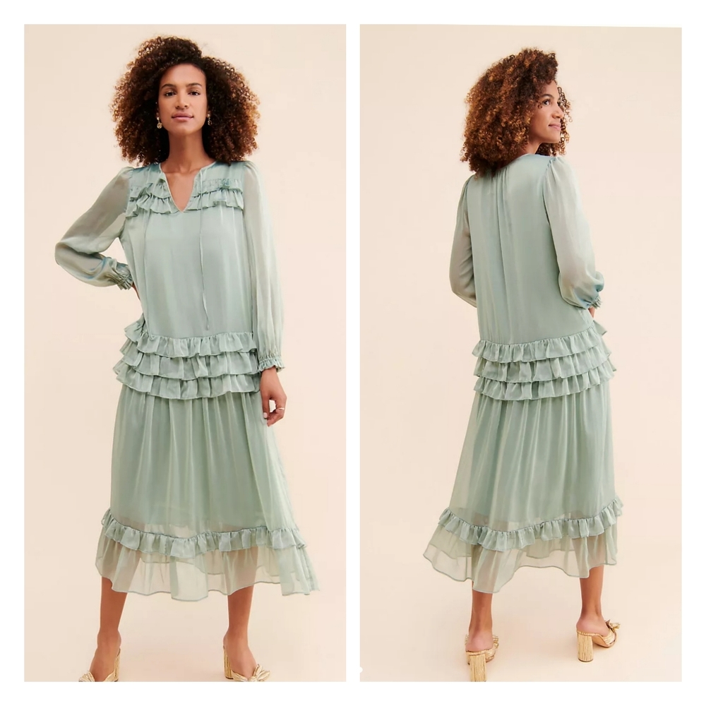 Anthropologie Current Air Layered Ruffle Midi Dress Size XS